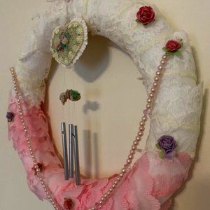 Custom Made Wreath, Pink and White Lace